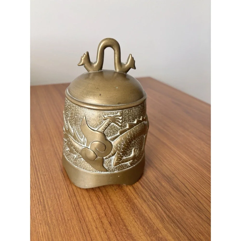 Vintage Chinese Brass or Bronze Temple Gong Bell Without Clapper Dragon Design
